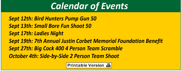 Calendar of Events