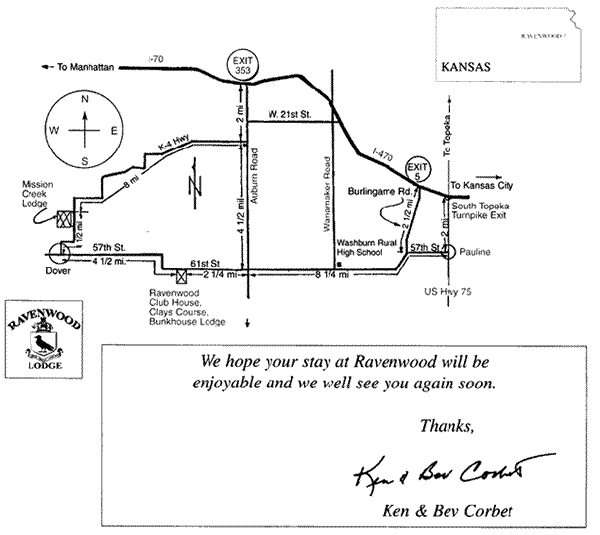 Directions to Ravenwood Lodge, Topeka Kansas